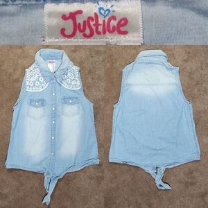 Justice Blue Mock Jeans Tank Top Sz 8